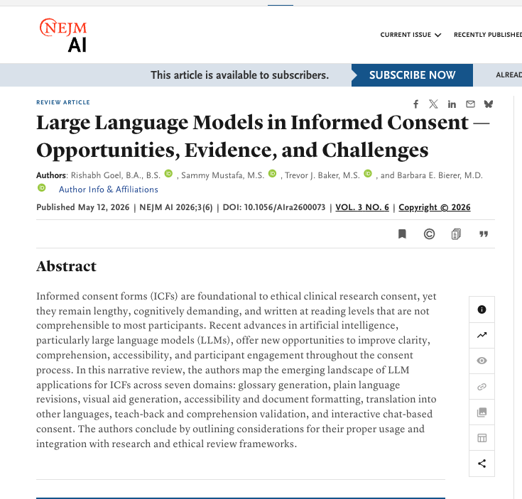 Large Language Models in Informed Consent - Opportunities, Evidence ...